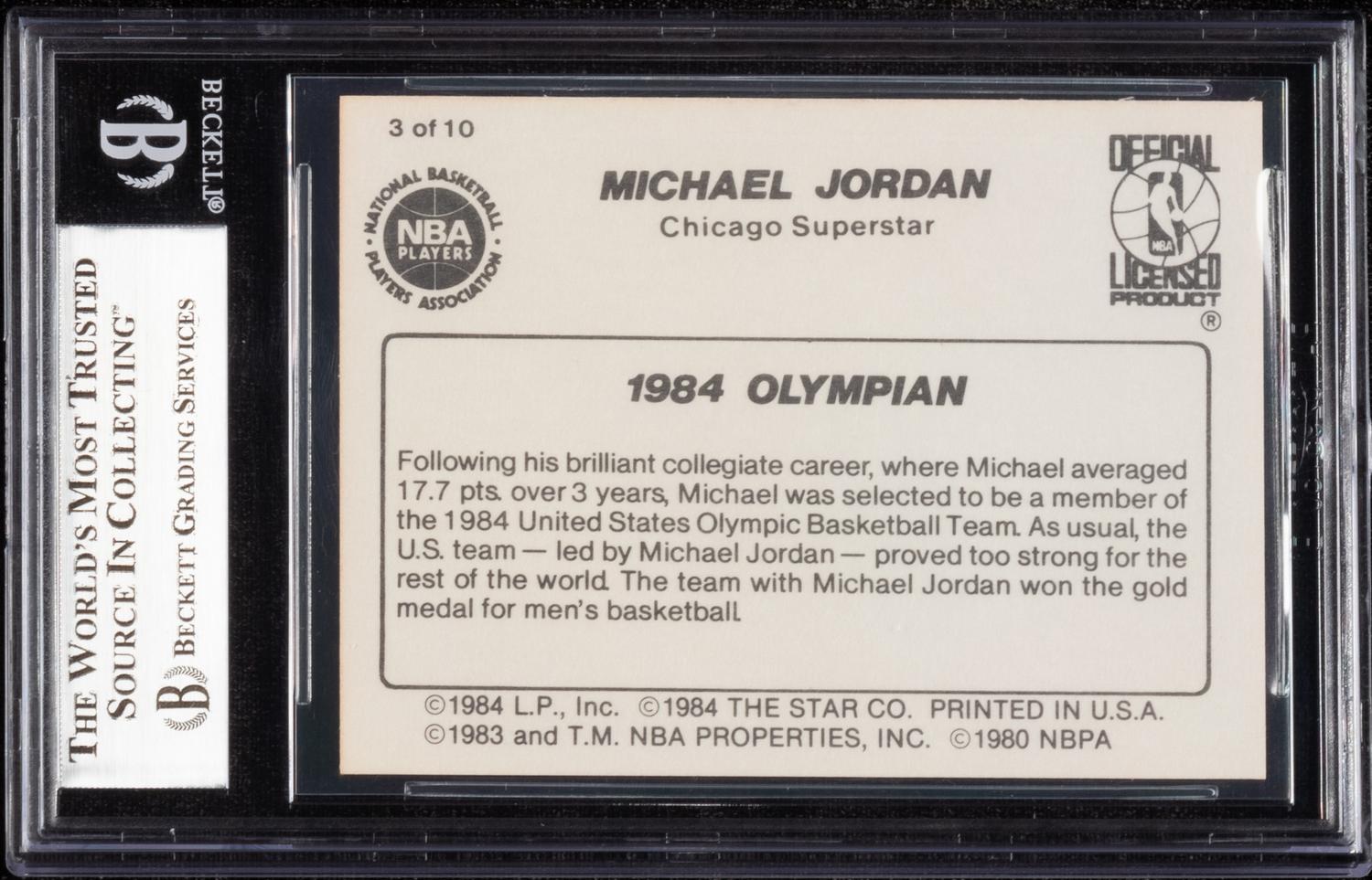 A 1986 Michael Jordan Star Set 1984 Olympian Card No. 3 (BGS 9 MINT)