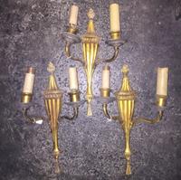 Three Cast Metal Two Light Sconces Length 16 3/4 inches.