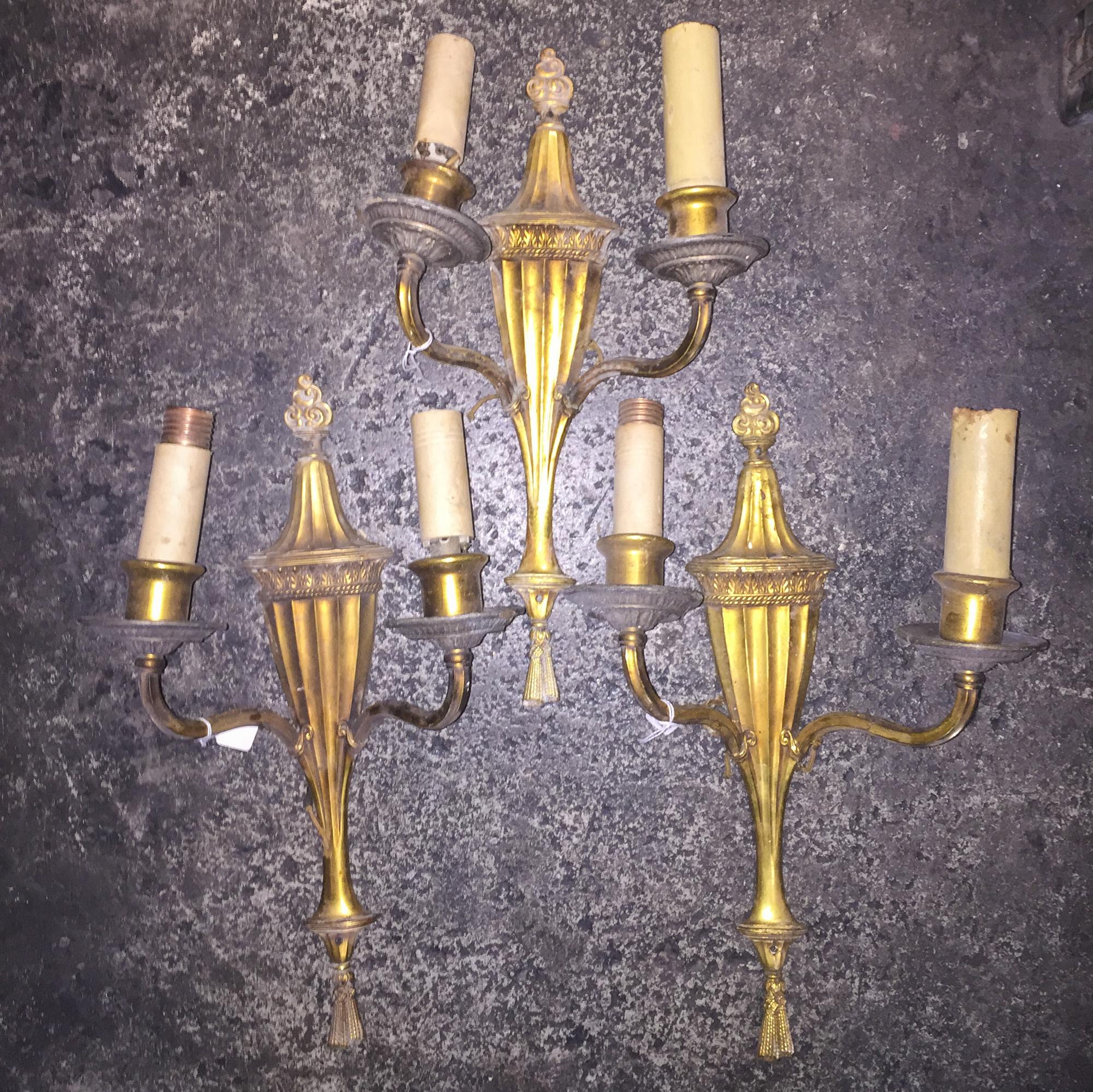 Three Cast Metal Two Light Sconces Length 16 3/4 inches.