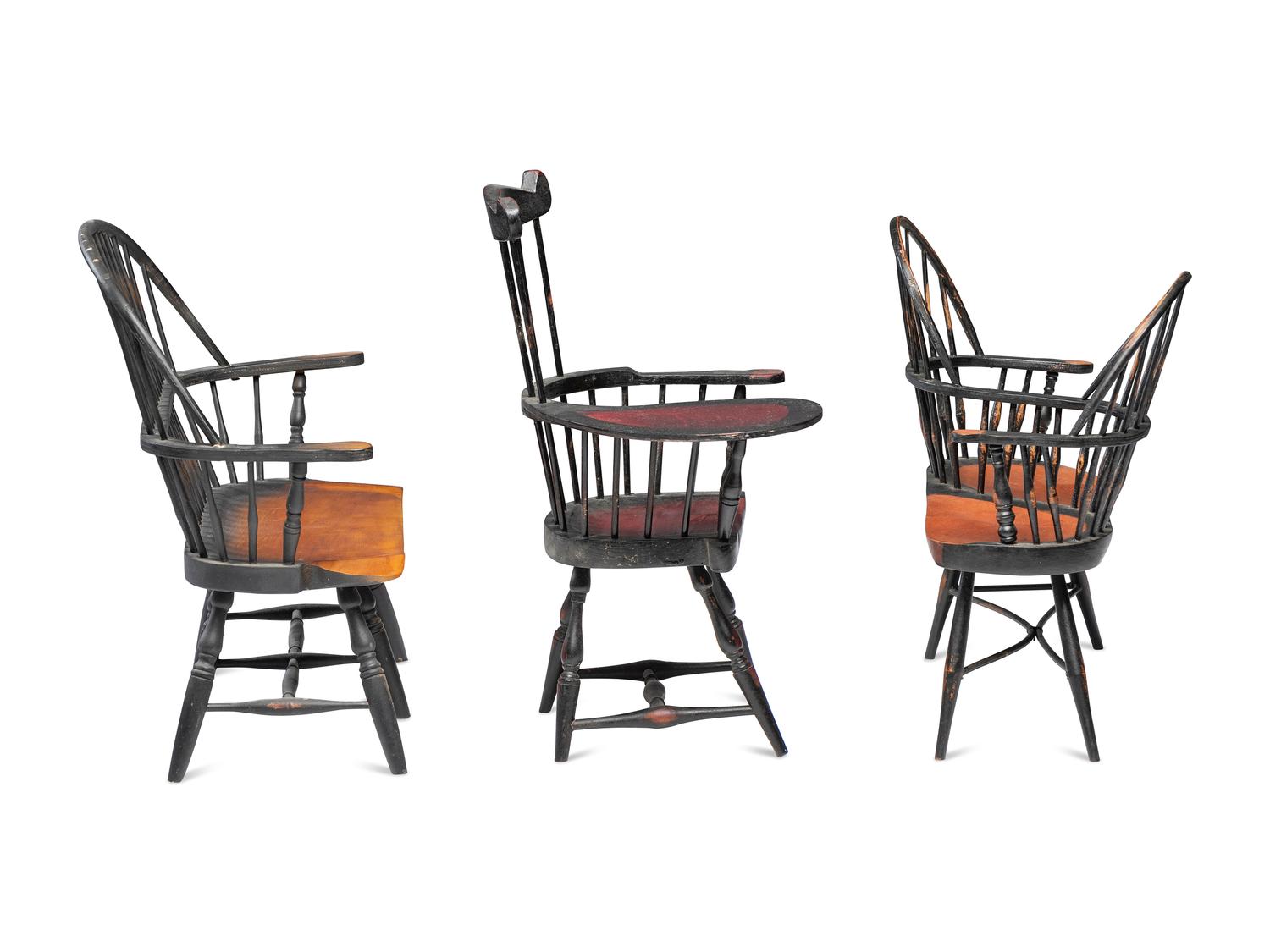 Seven Painted Windsor Doll's Chairs