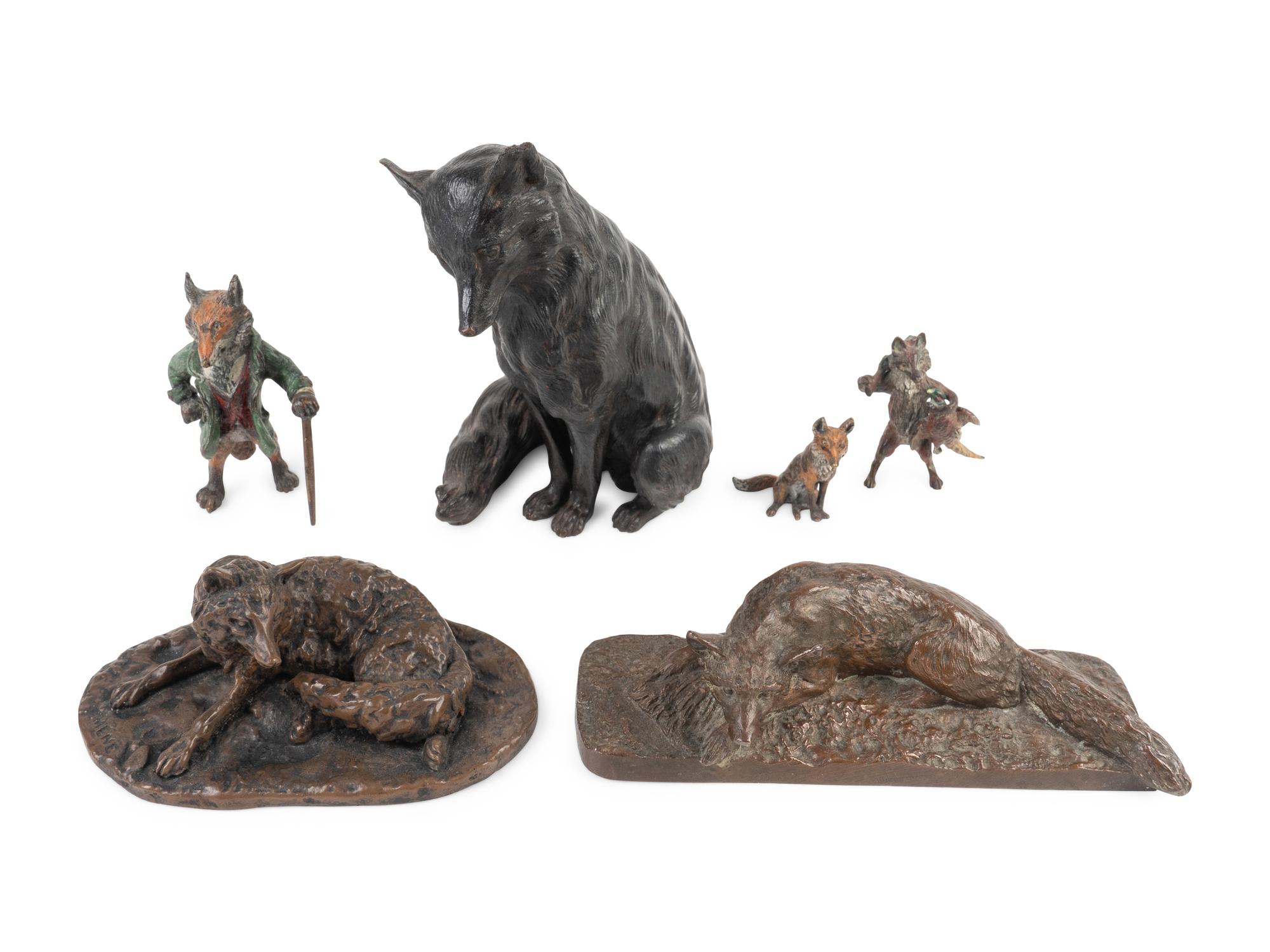 A Group of Six Bronze Figures of Foxes, Three in the Manner of Bergman — 19TH CENTURY