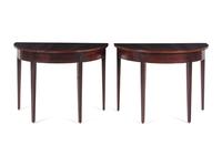 A Pair of George III Style Mahogany Demilune Tables