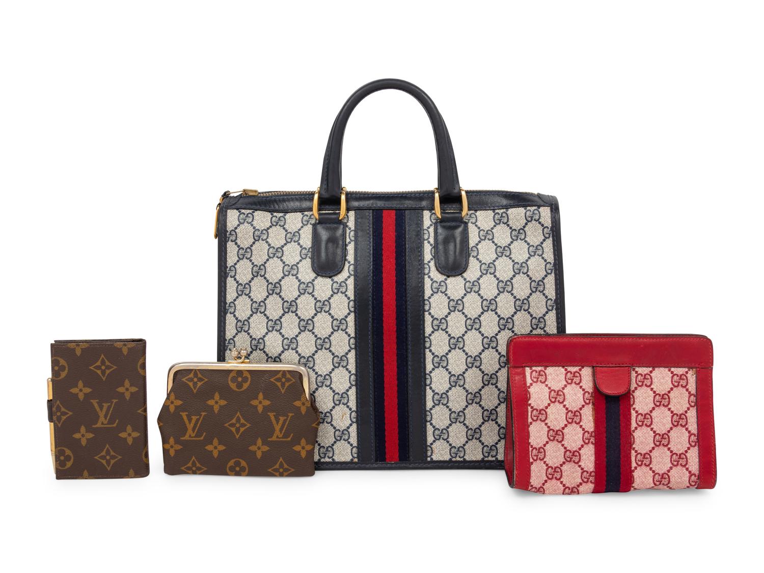 Four Designer Wallets & Bags: Two Gucci, Two Louis Vuitton
