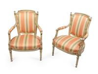 A Pair of Louis XVI Style Painted Fauteuils en Cabriolet — EARLY 20TH CENTURY