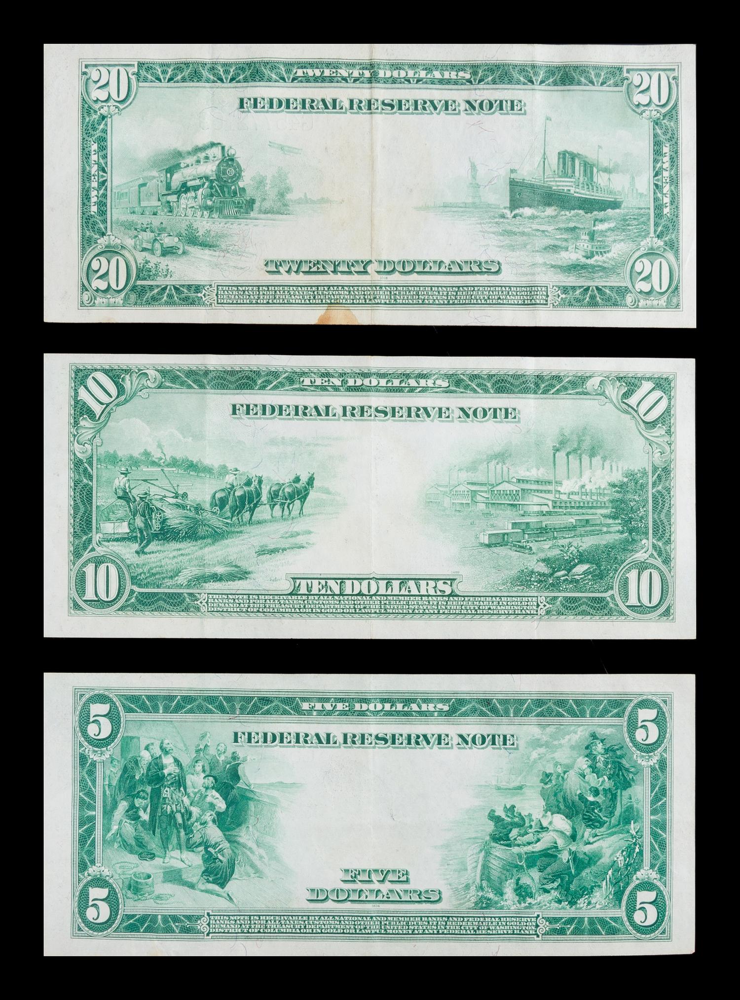 Three United States 1914-G Federal Reserve Notes