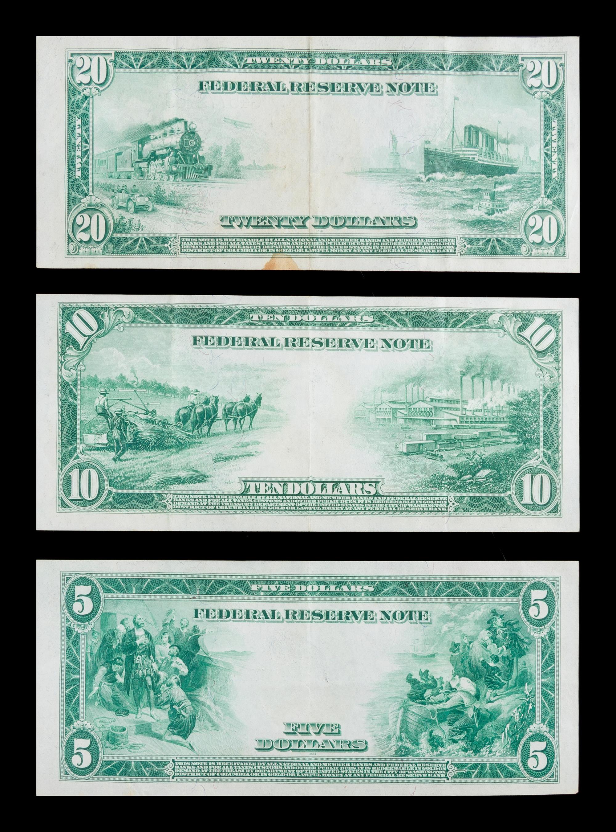 Three United States 1914-G Federal Reserve Notes