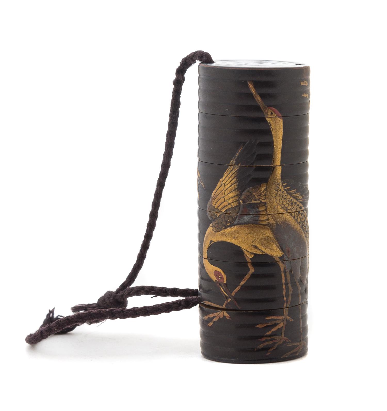 A Gilt and Black Lacquer Five-Case Inro Height 3 inches.