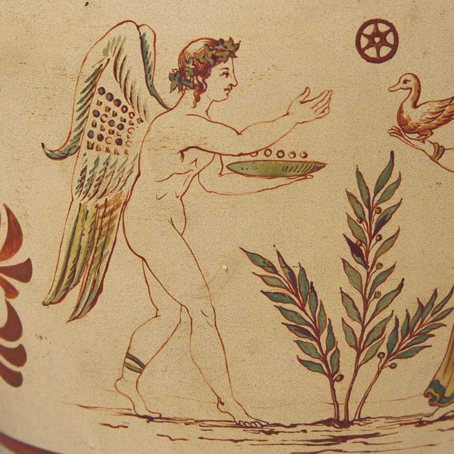 An Important Pair of Wedgwood Encaustic Decorated Rosso Antico Vases and Covers UK, 1860s