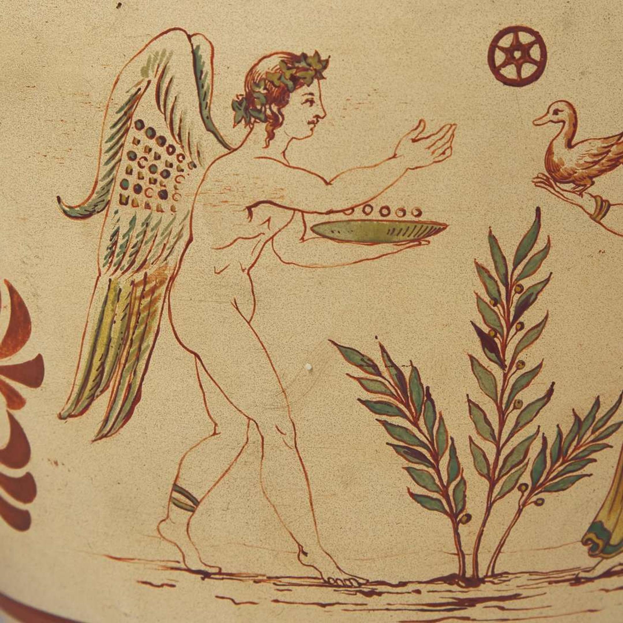 An Important Pair of Wedgwood Encaustic Decorated Rosso Antico Vases and Covers UK, 1860s