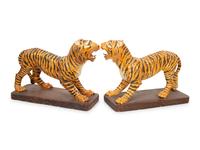 A Pair of Italian Glazed Terracotta Figures of Standing Tigers