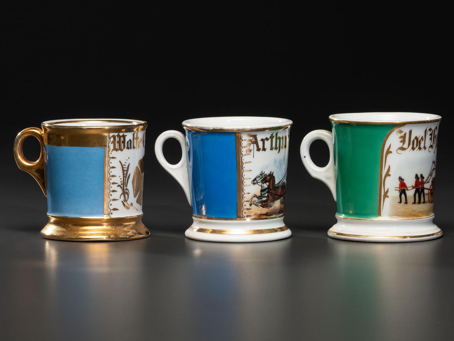 Three Firefighter's Porcelain Occupational Shaving Mugs