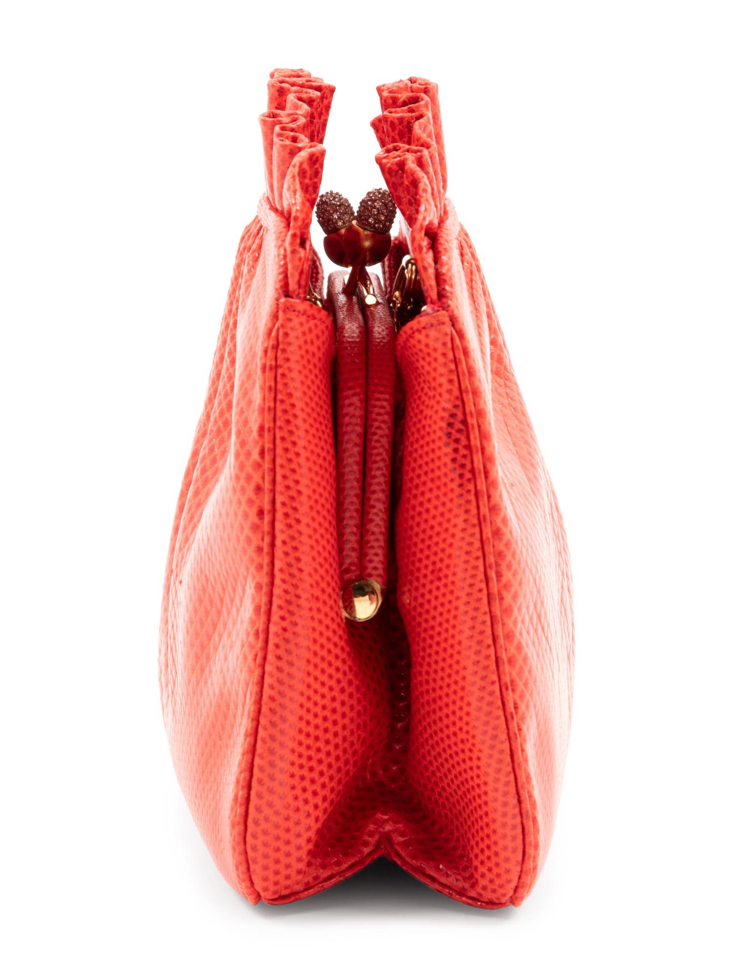 Judith Leiber Red Karung Snakeskin Bag