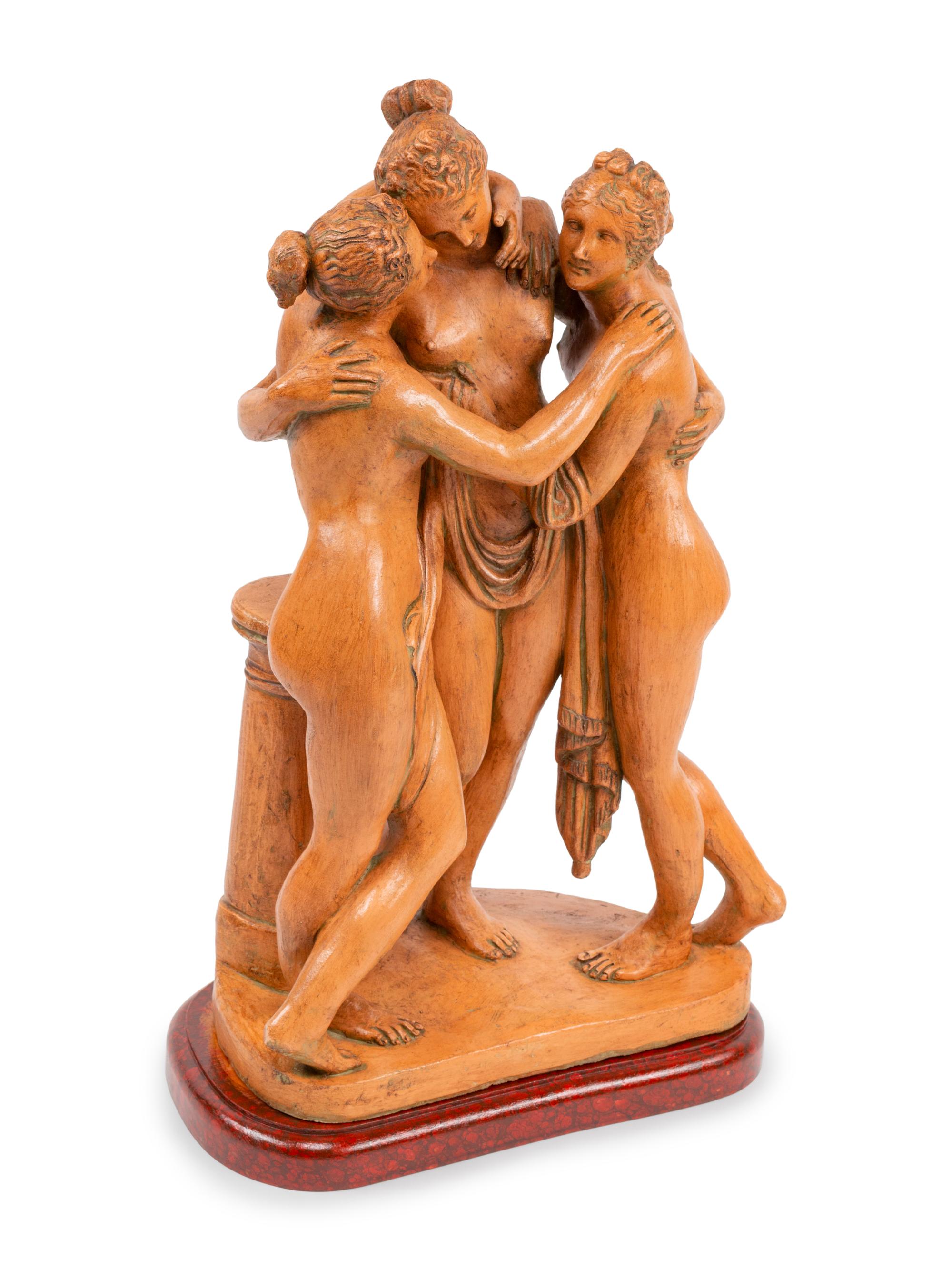 A Continental Terra Cotta Figural Group After Antonio Canova