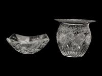 Two Large Cut and Etched Glass Bowls