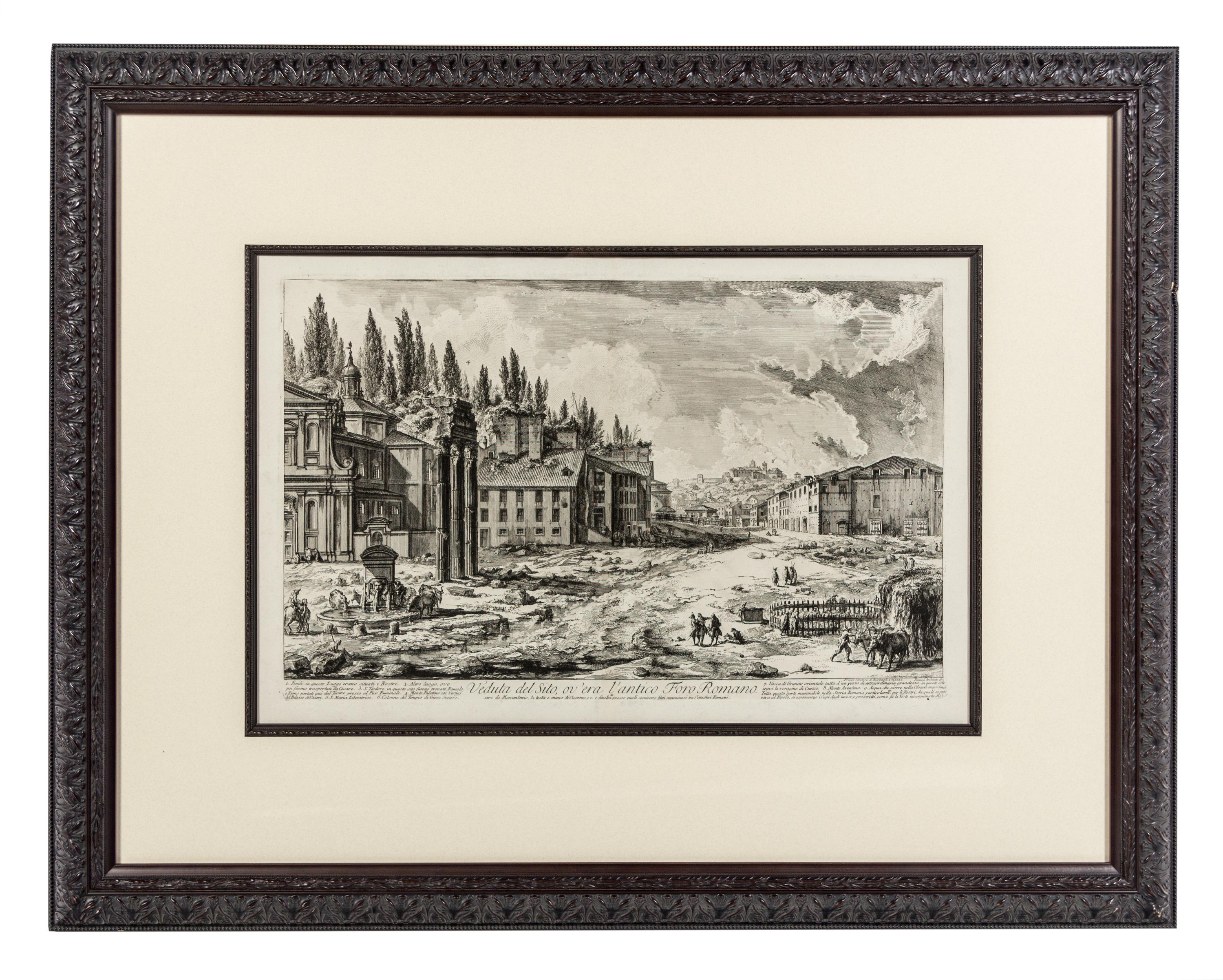 After Giovanni Battista Piranesi, (Italian, 1720-1778), Veduta del sito, ov'era l'antico Foro Romano and Veduta del Palazzo fabbricato