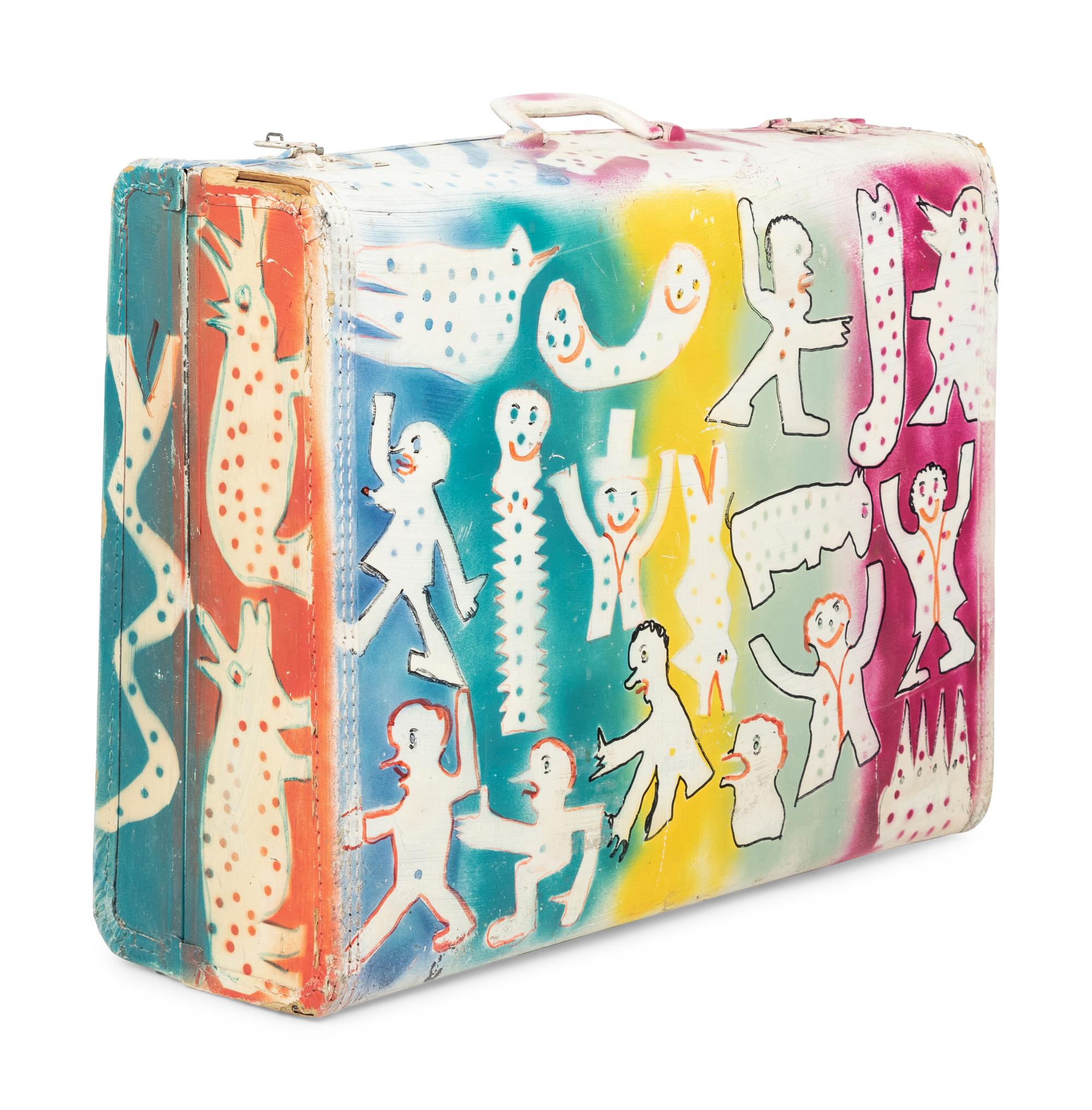 An Outsider Art Paint Decorated Found Suitcase