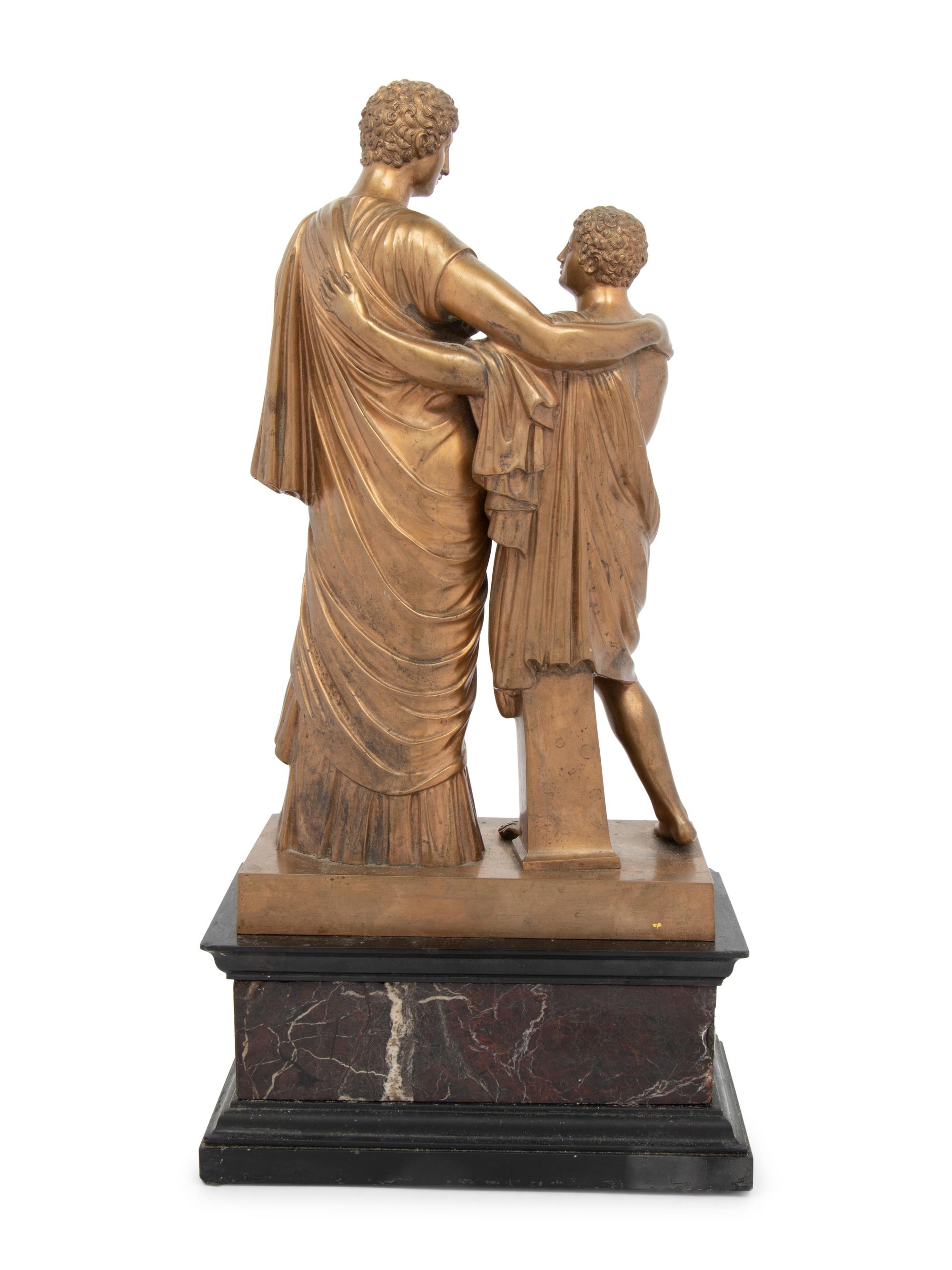 A Continental Bronze Figural Group on a Marble Base