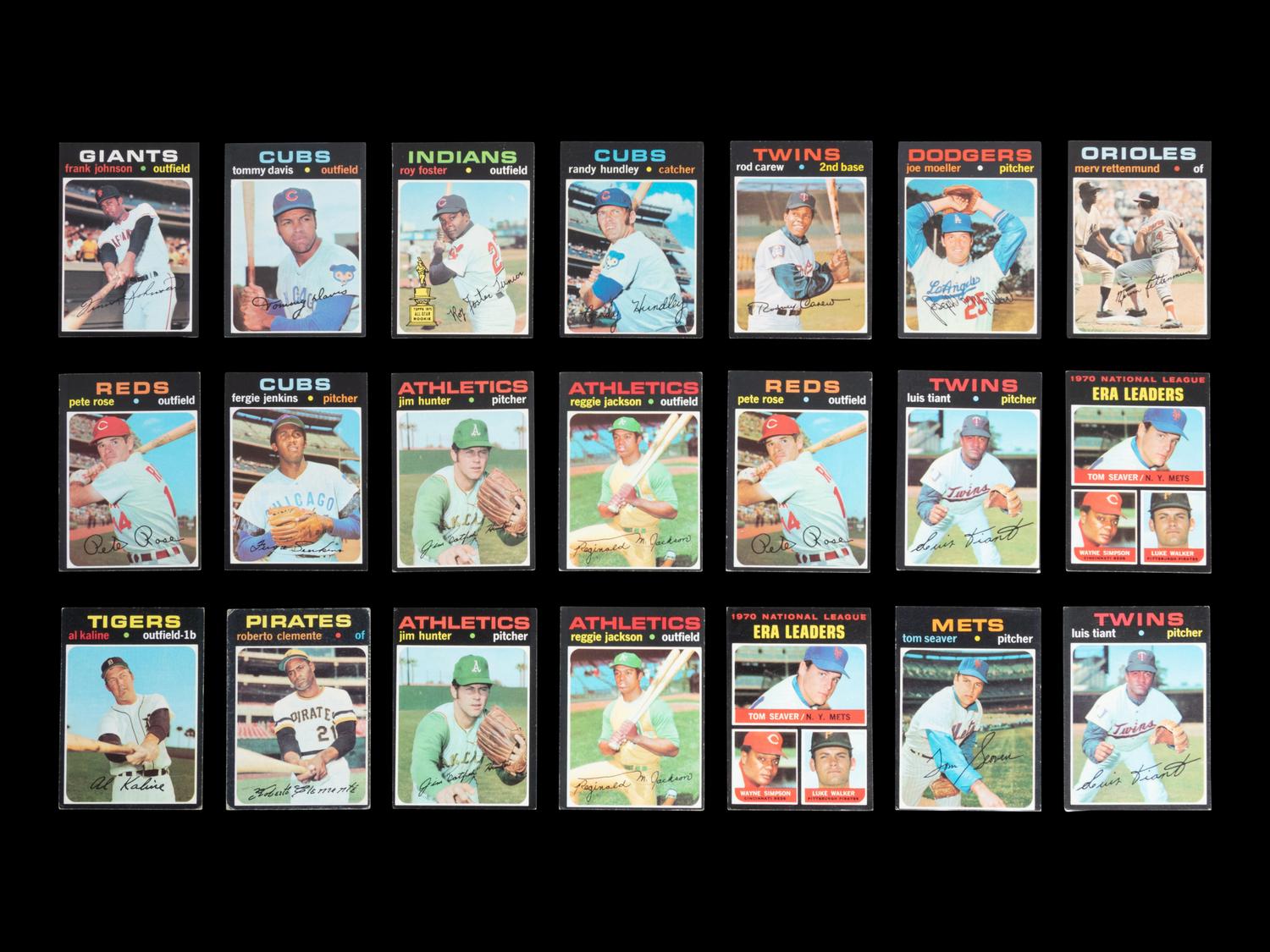 A Group of 28 1971 Topps Baseball Cards Featuring Multiple Hall of Famers and Notables (Including Roberto Clemente and Reggie Jackson),