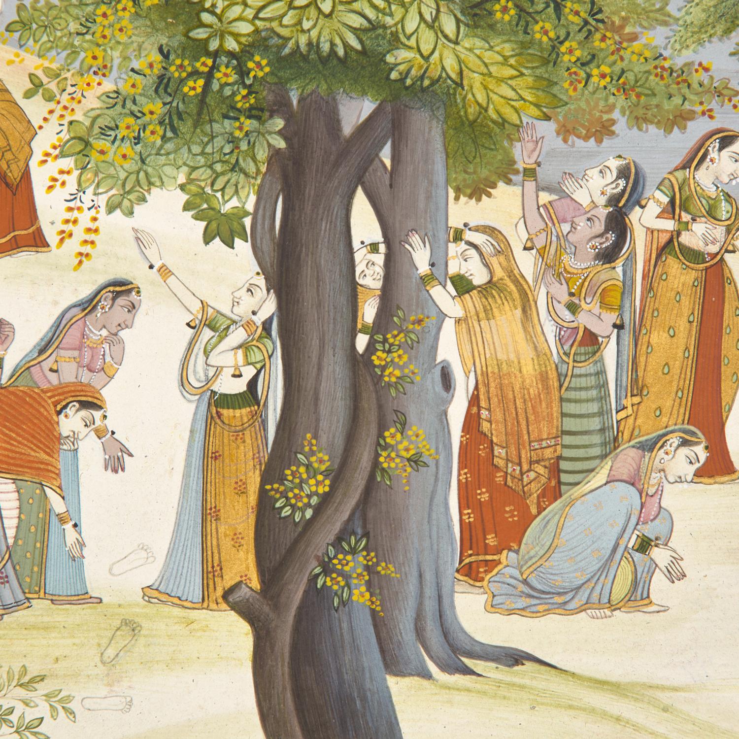 A Painting of The Gopis Search for Krisha in a Moonlit Forest, Pahari (Himalayan foothill) Idiom, Probably Himachal Pradesh, India, 20th Century