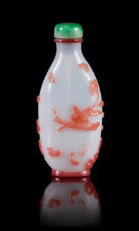 A Red Overlay White Peking Glass Snuff Bottle Height 3 inches.