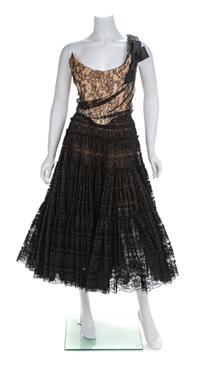 Vivienne Westwood Two Piece Bustier with Sheer Pleated Lace Skirt, 1990-2000s Corset size label: 14; Skirt size label: 10