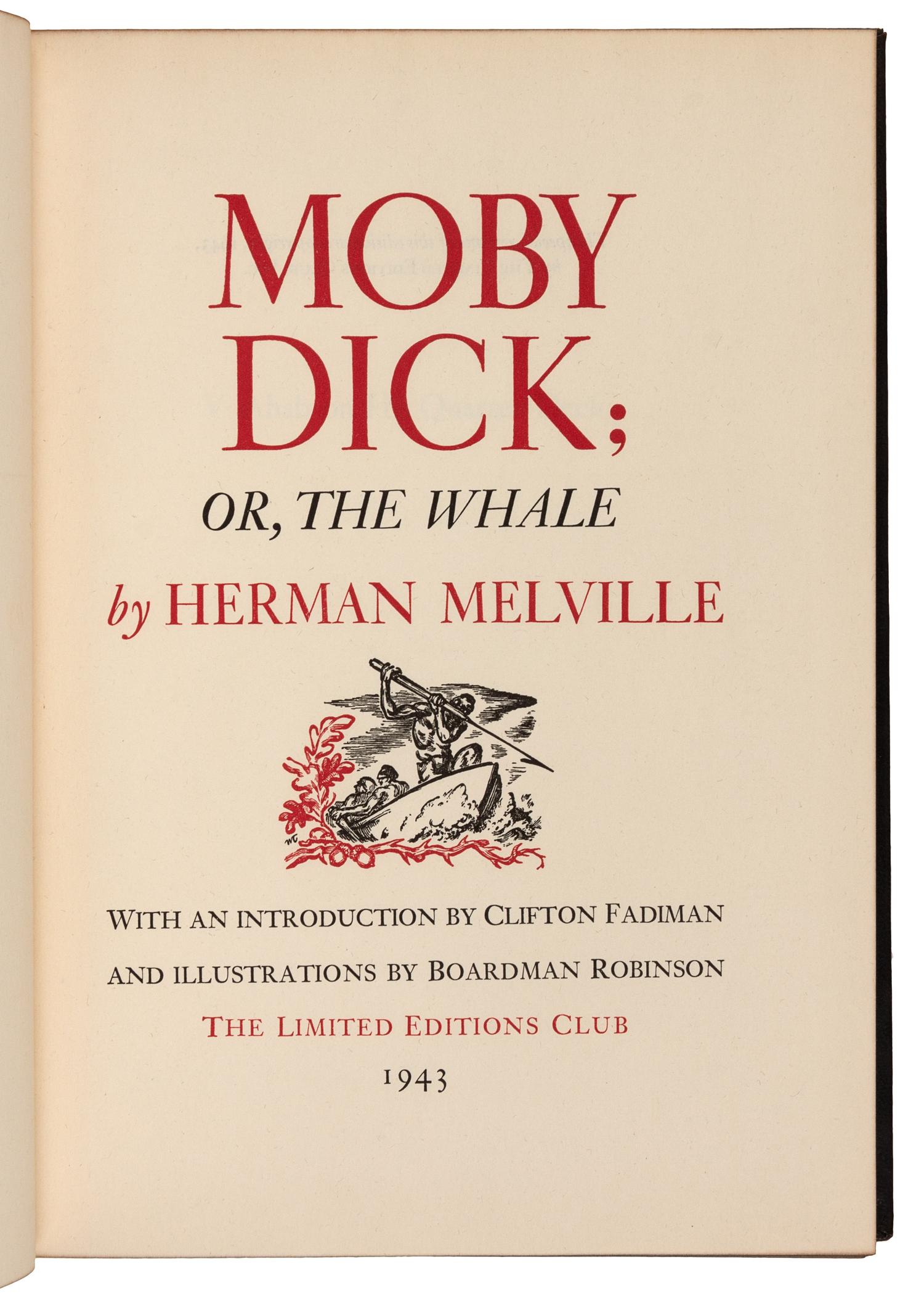[LIMITED EDITIONS CLUB]. MELVILLE, Herman (1819-1891). Moby-Dick. Brattleboro, VT: E.L. Hildreth & Company for the The Limited Editions Club, 1943.