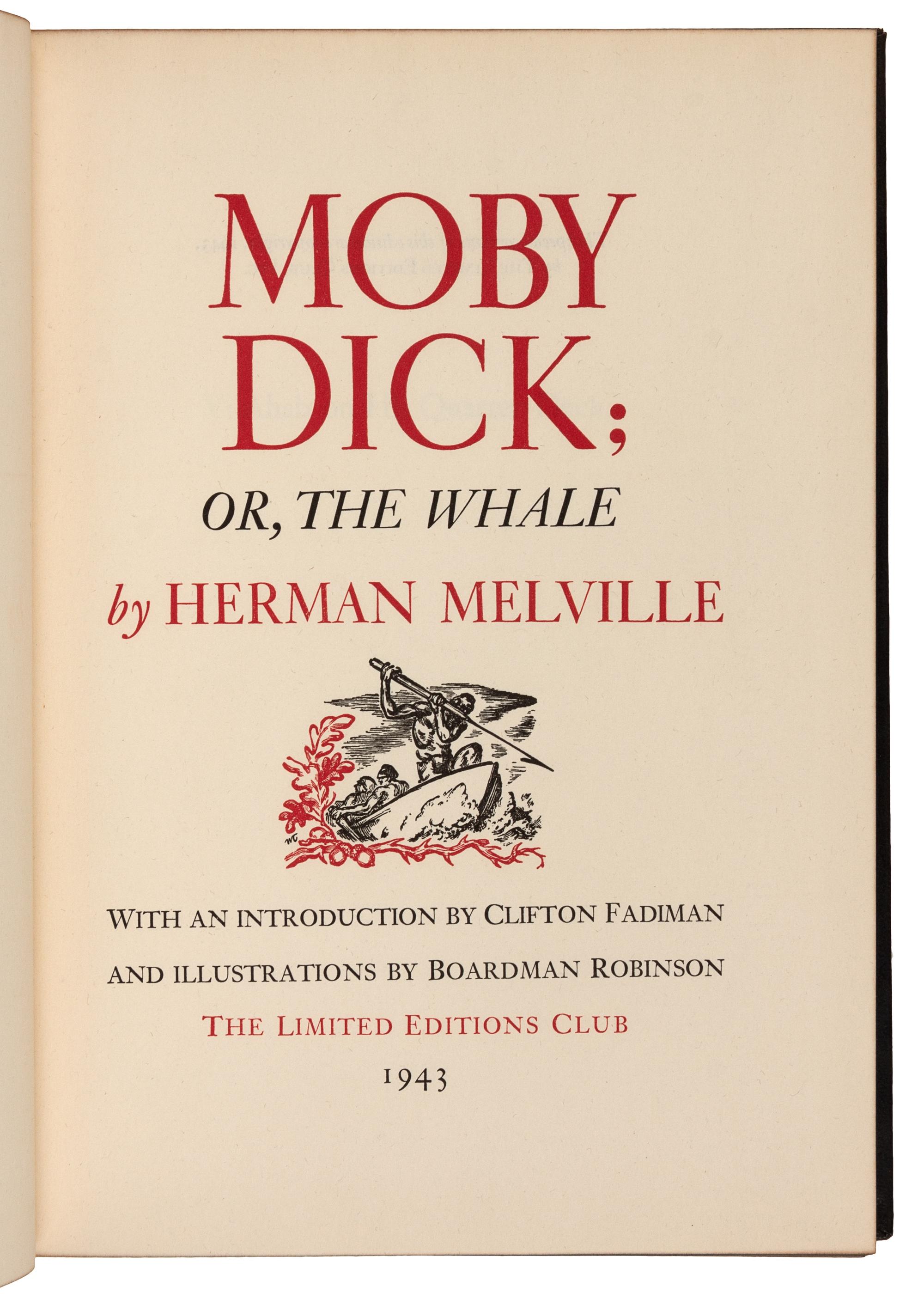 [LIMITED EDITIONS CLUB]. MELVILLE, Herman (1819-1891). Moby-Dick. Brattleboro, VT: E.L. Hildreth & Company for the The Limited Editions Club, 1943.