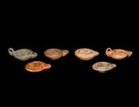 Six Roman Molded Terra Cotta Oil Lamps