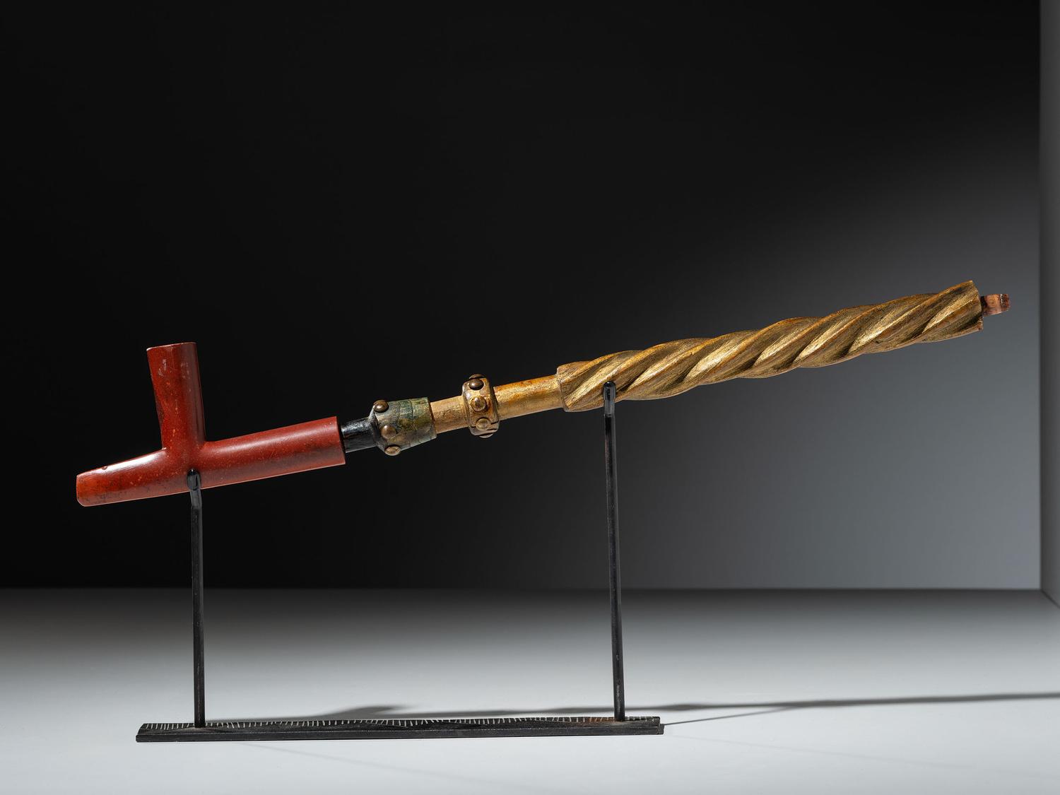 Western Great Lakes Painted Pipe Stem, with Catlinite Bowl