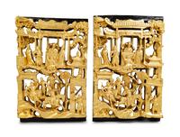 Ten Chinese Carved Wood Panels