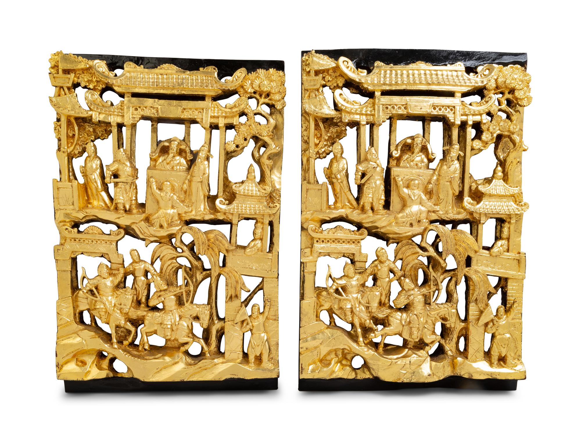 Ten Chinese Carved Wood Panels