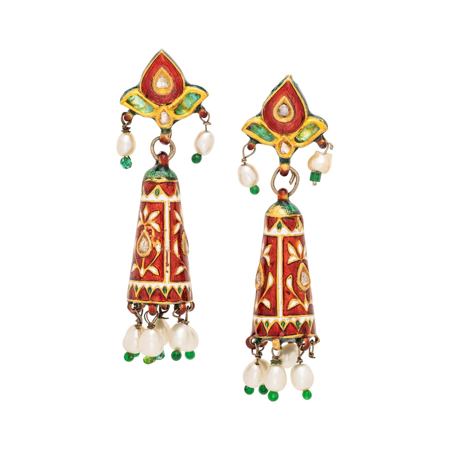 POLYCHROME ENAMEL AND GEMSTONE EARRINGS
