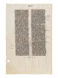 JOHANNES GRUSCH ATELIER (active Paris, c. 1235–1270) A leaf from the “Josephinum” Bible, with a historiated initial ‘P’ of Saint Peter holding a key, in Latin, illuminated manuscript on parchment [France, Paris, c. 1250]