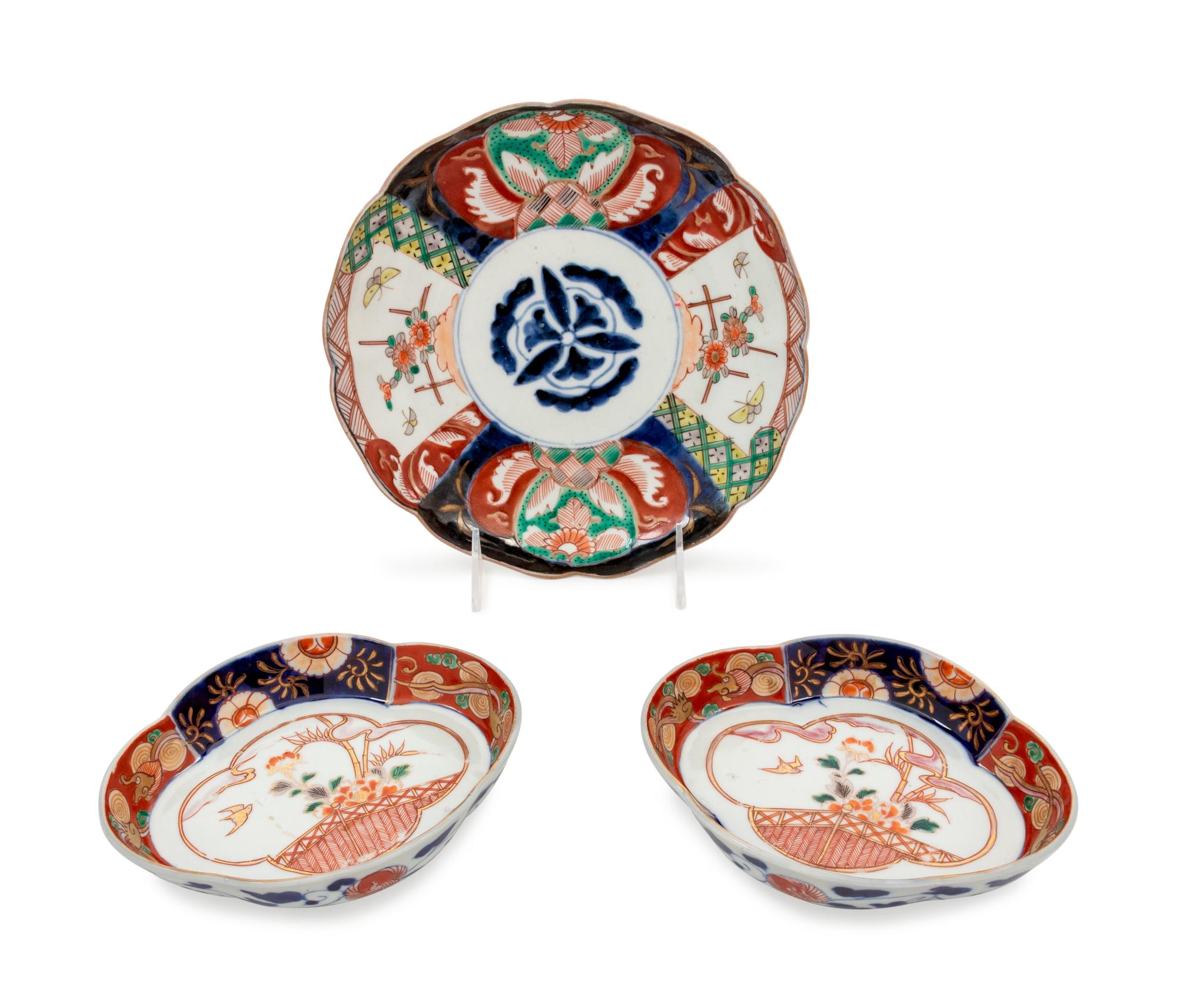 Three Japanese Imari Lobed Porcelain Dishes