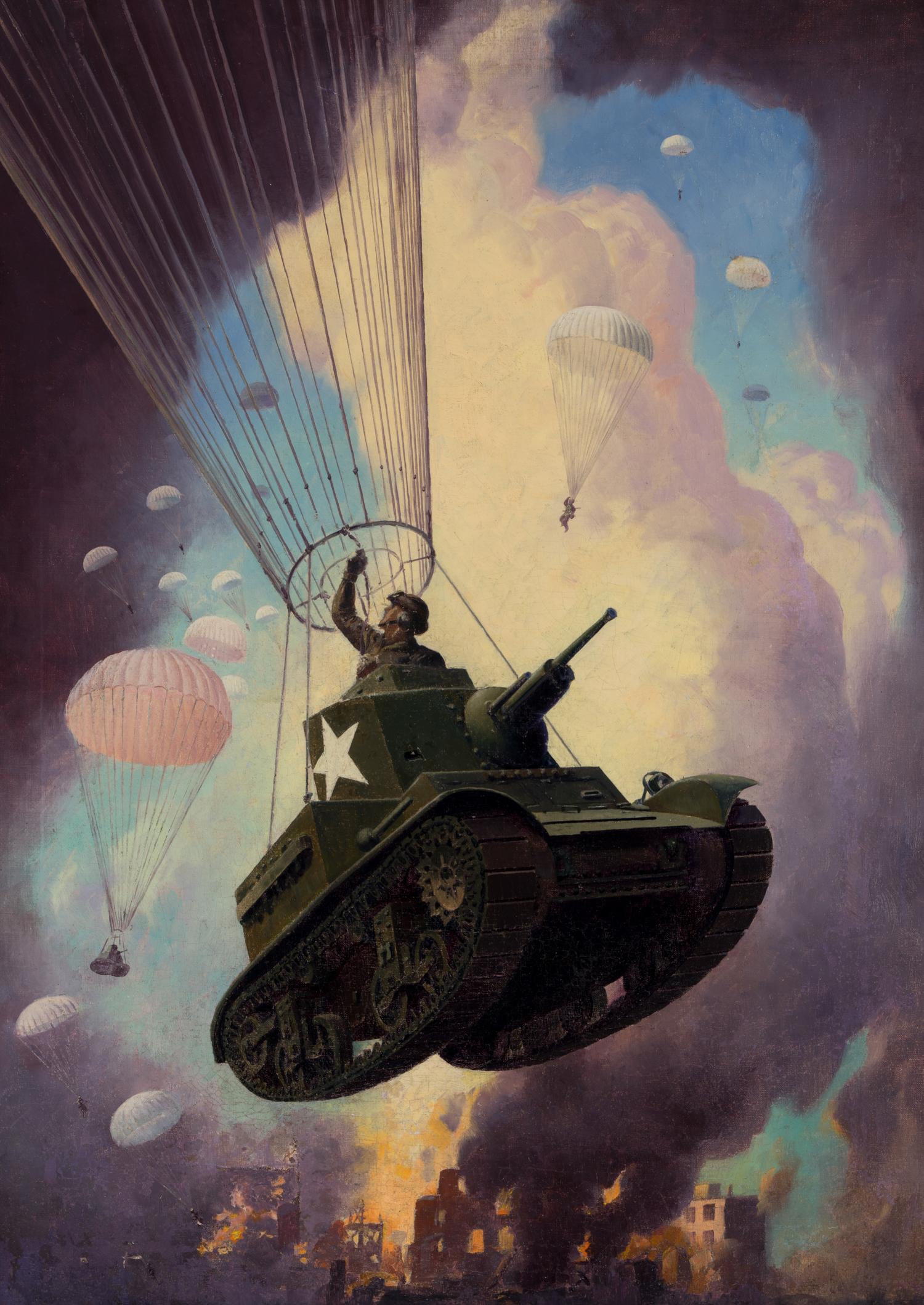 LEYDENFROST, Alexander (1888-1961). Tank Paratroopers Fly into Combat. c. 1943.