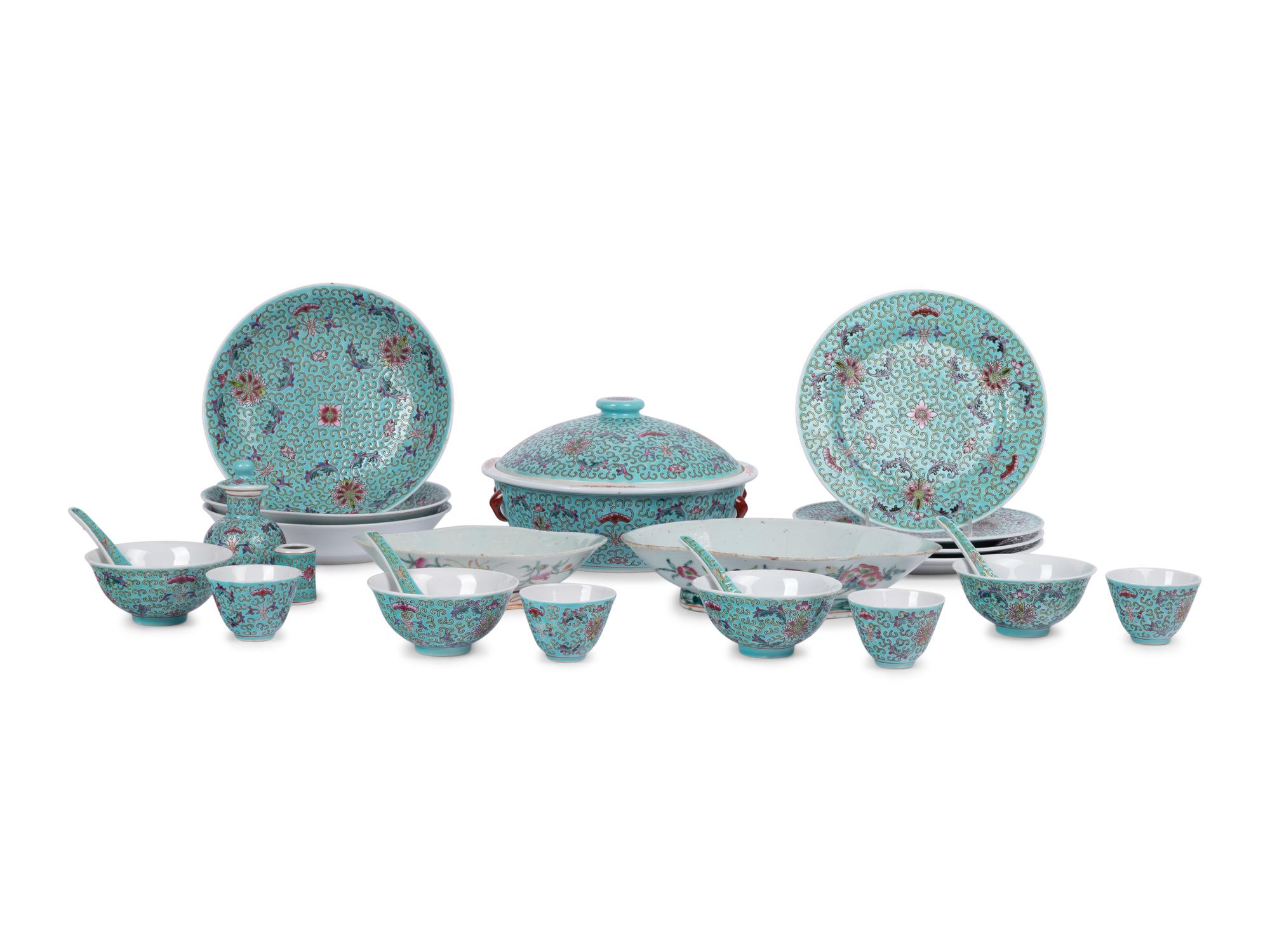 A Collection of Chinese Famille Rose Porcelain Dining Wares