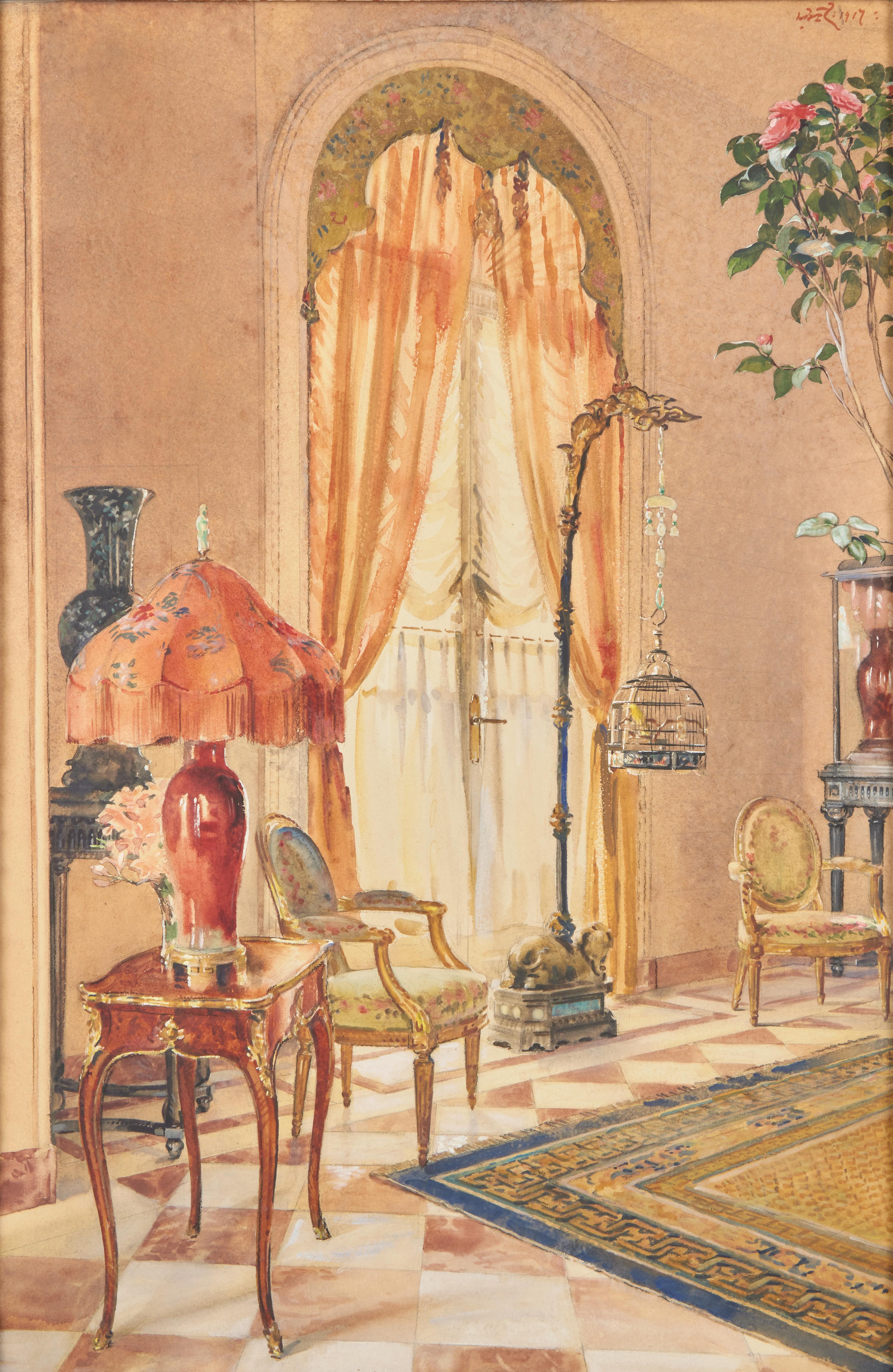 William Bruce Ellis Ranken (Scottish, 1881–1941) — Interior Scene with Bird , 1917
