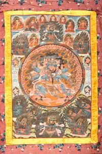A Tibetan Thangka Depicting Peaceful and Wrathful Dieties
