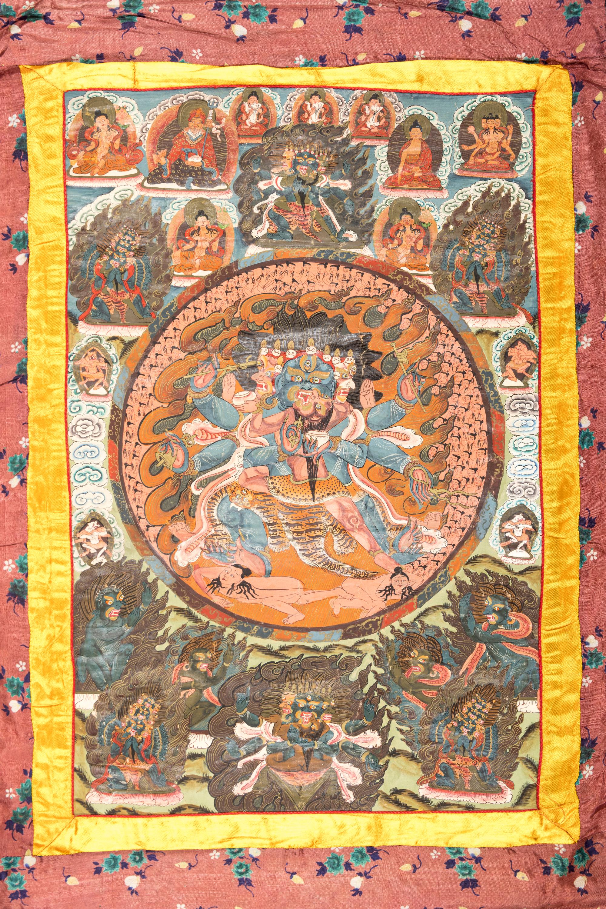 A Tibetan Thangka Depicting Peaceful and Wrathful Dieties