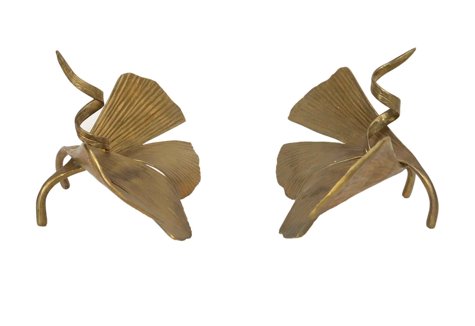A Pair of Marc Bankowsky Bronze Ginko Candlesticks