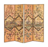 A Polychrome Decorated Four-Panel Screen