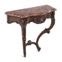 A Pair of Louis XV Style Walnut Marble-Top Console Tables