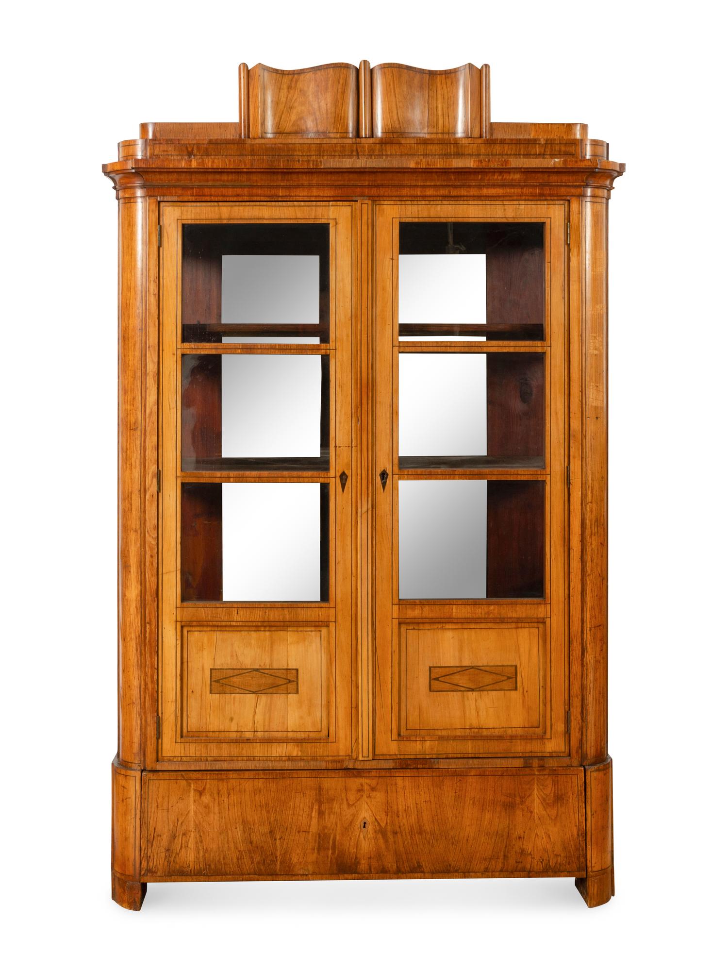 A Biedermeier Line-Inlaid Fruitwood Bookcase