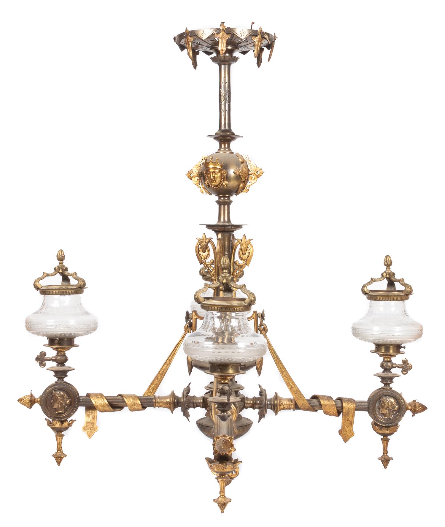 A Victorian Ebonized and Parcel Gilt Fixture Height 45 inches.