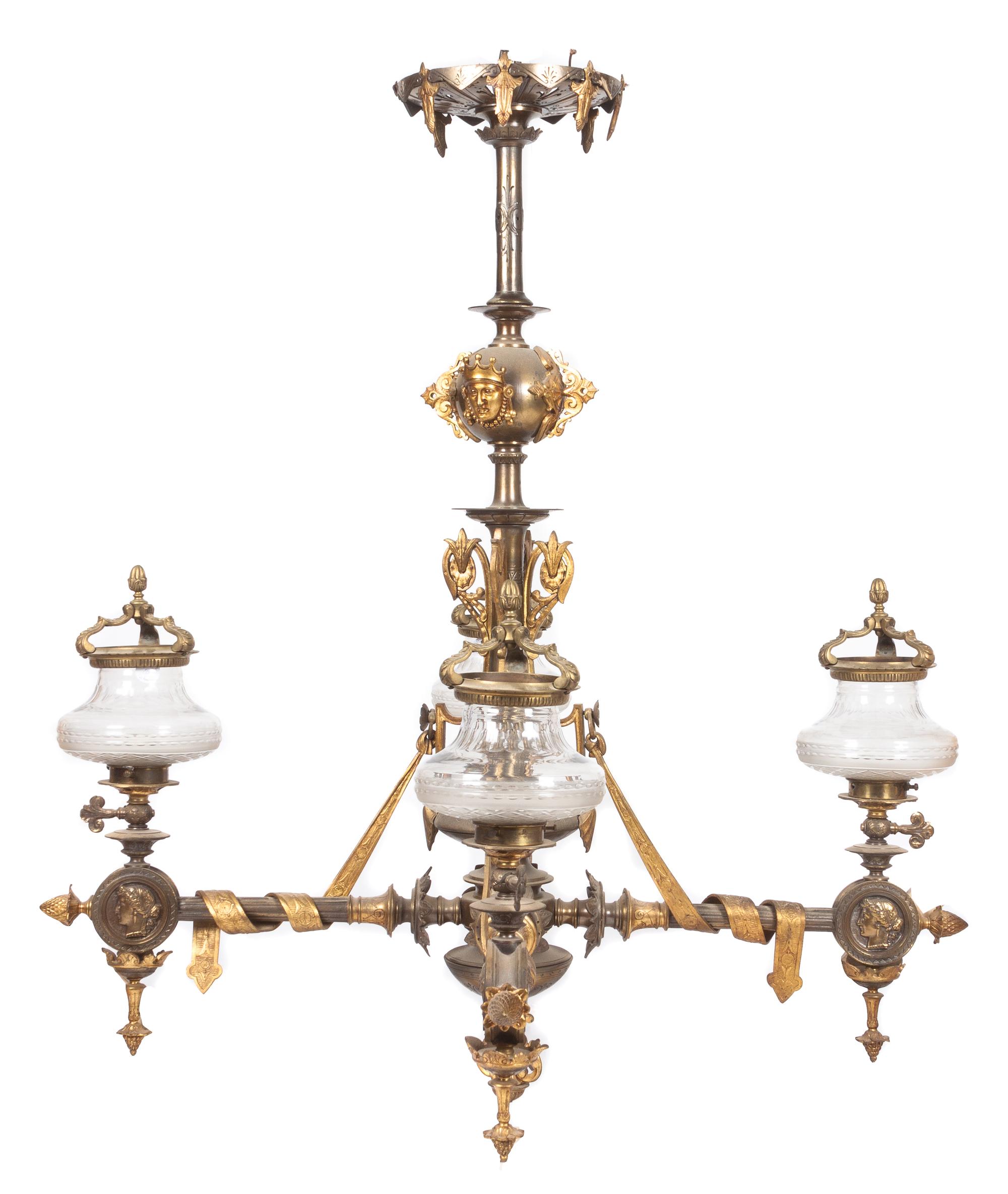 A Victorian Ebonized and Parcel Gilt Fixture Height 45 inches.