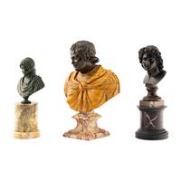 Three Grand Tour Bronze Busts with Marble Bases
