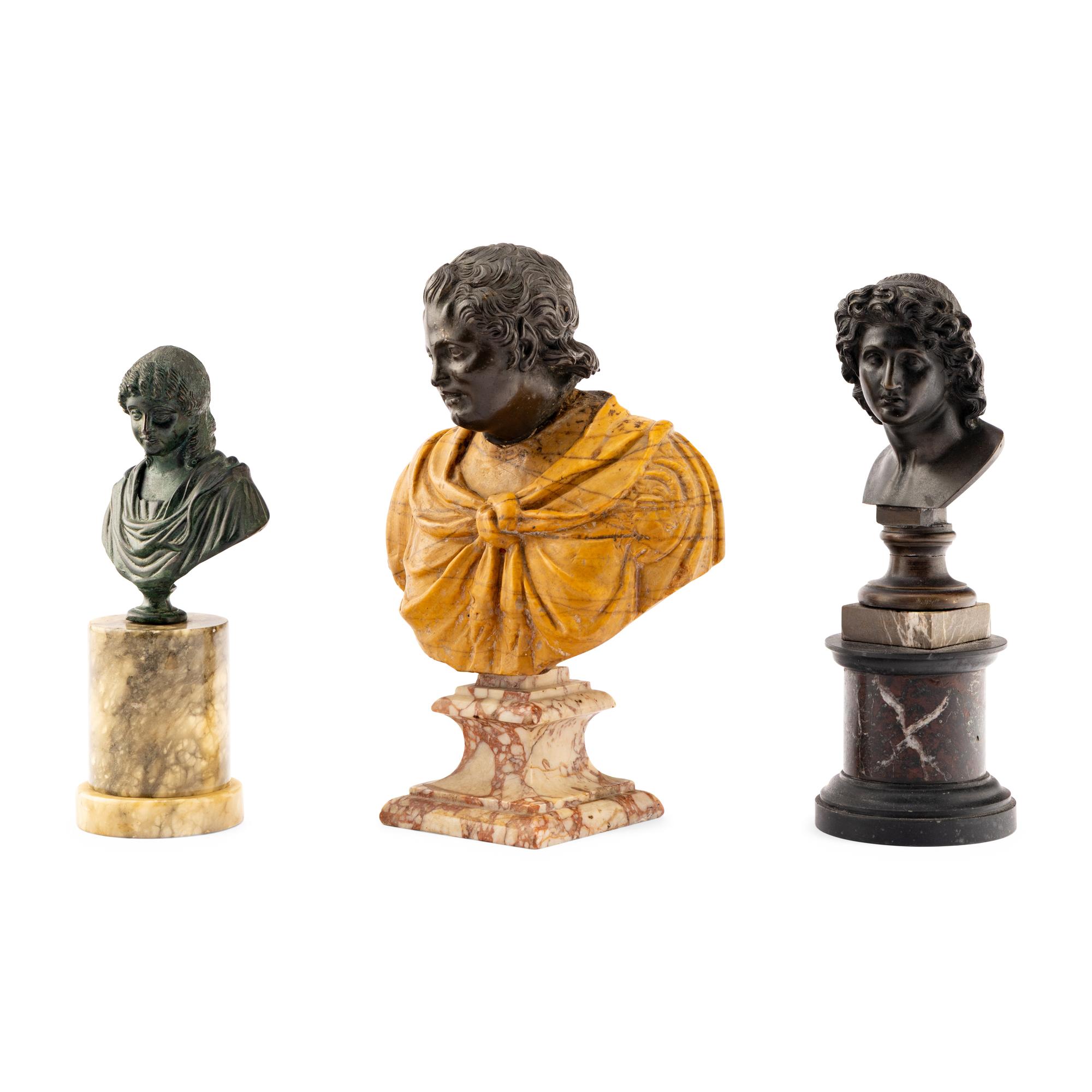Three Grand Tour Bronze Busts with Marble Bases