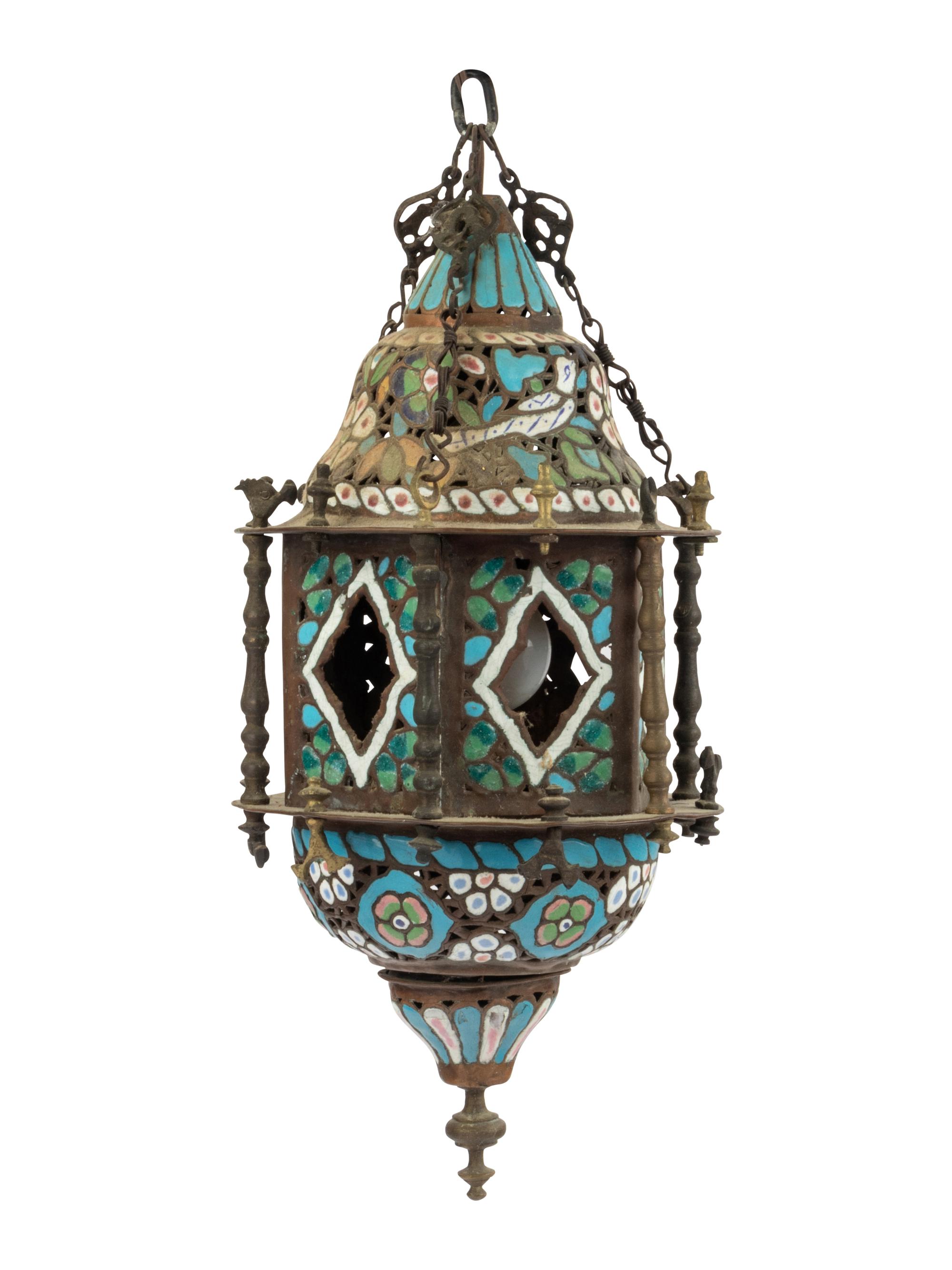A Middle Eastern Enameled Brass Lantern