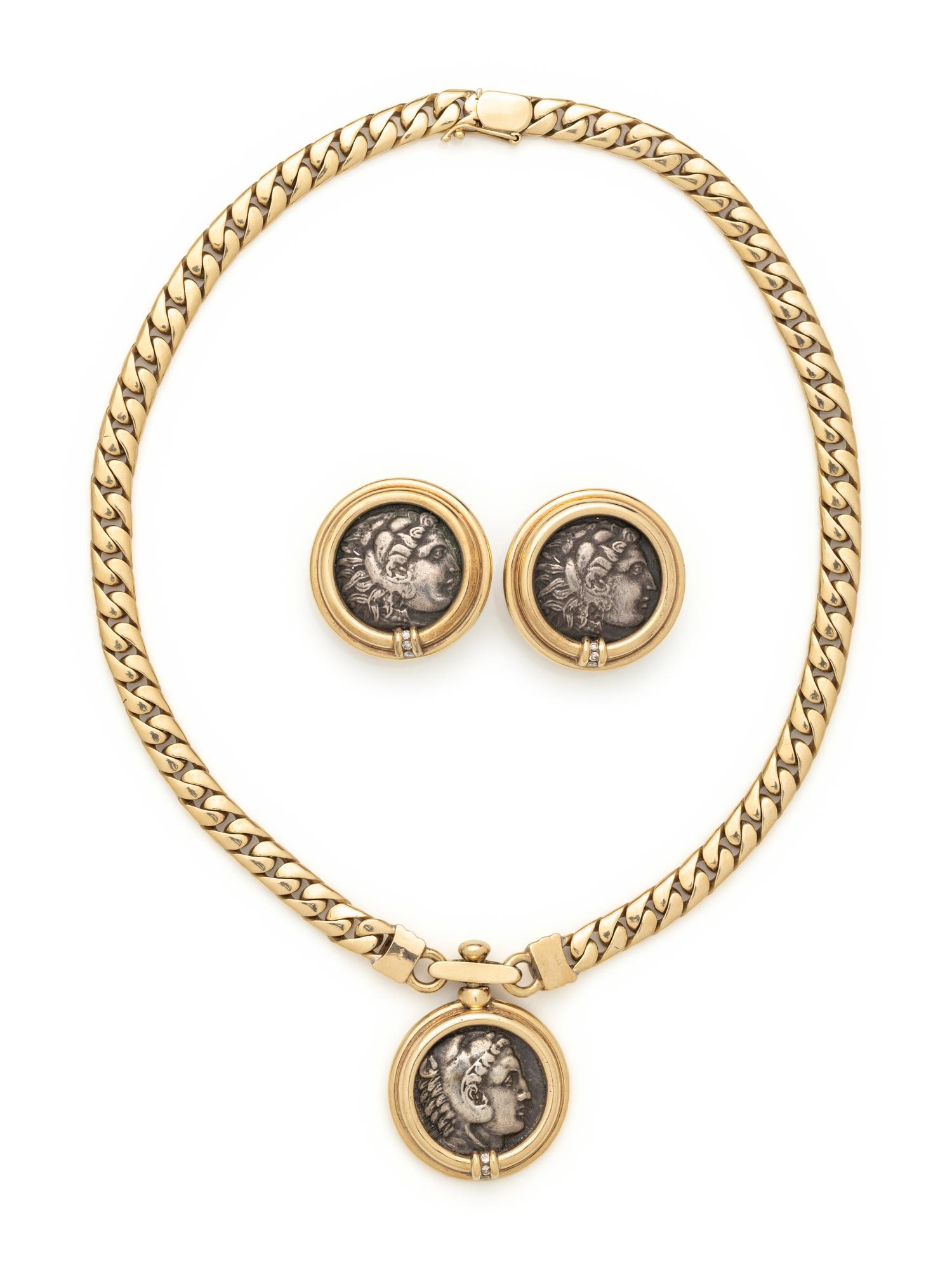 YELLOW GOLD, COIN AND DIAMOND SET