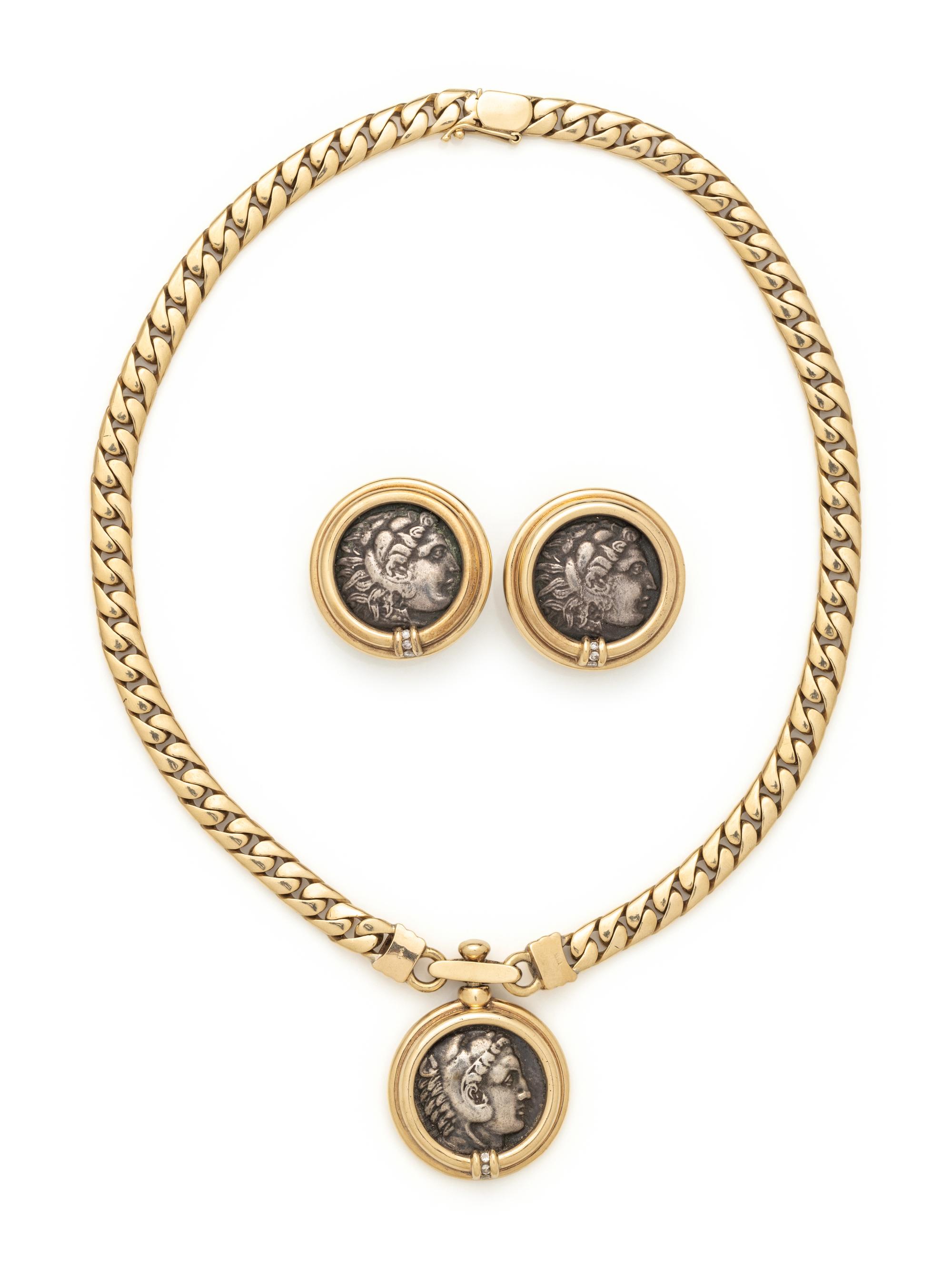 YELLOW GOLD, COIN AND DIAMOND SET